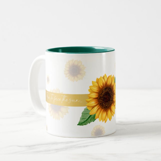Sonnenblumencoffee Tasse "Face the sunshine" (Vorderseite Links)