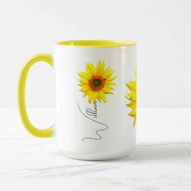 Sonnenblumencoffee-Tasse (Name und Mit Monogramm I Tasse (Links)