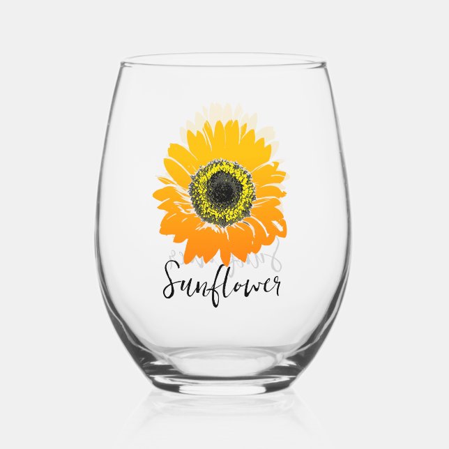Sonnenblumendesign Edeles Weinglas Ohne Stiel (Rückseite)