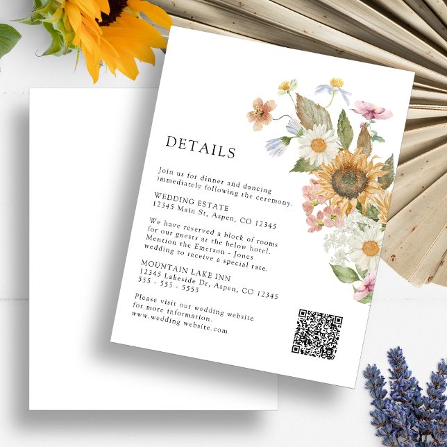 Sonnenblumendetails Begleitkarte (Boho Sunflower Wildflowers Floral Detail Enclosure Card QR Code by Painted Paperie
)