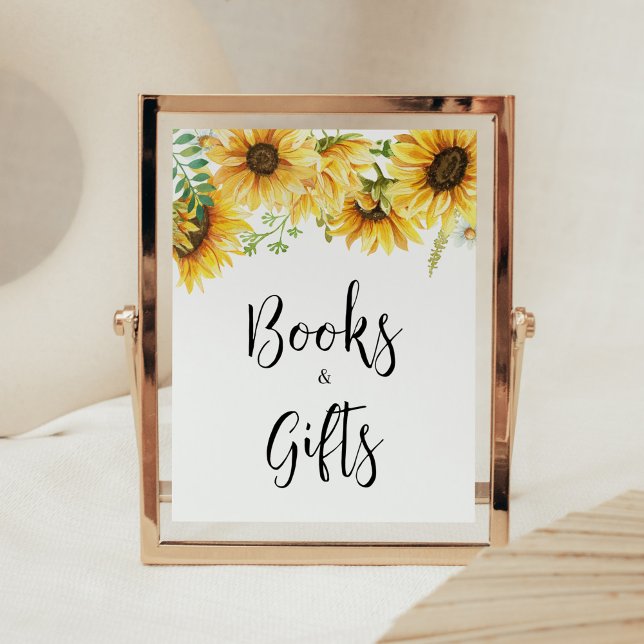 Sonnenblumendusche Bücher und Geschenke Poster (Sunflower Girl Baby Shower Books and Gifts Sign)
