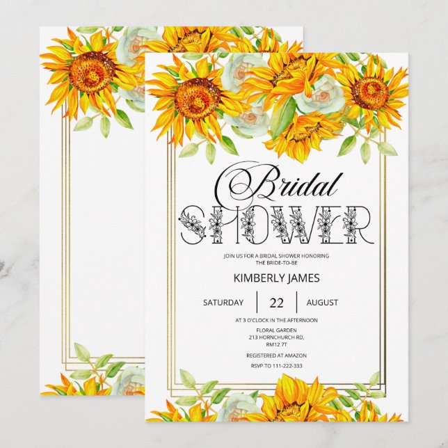 Sonnenblumendusche Einladung (Vorne/Hinten)