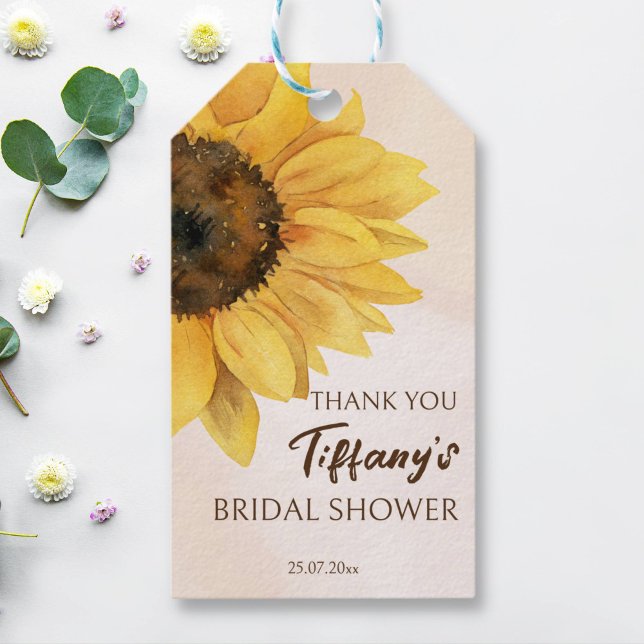 Sonnenblumendusche Geschenktüte Geschenkanhänger (Sunflower favor gift tags bridal shower favors baby shower favors watercolor modern sunflower favor)