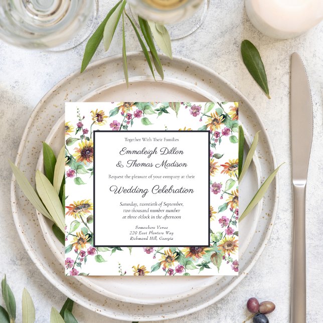 Sonnenblumenfall Wasserfarbe Florals Muster Hochze Einladung (Von Creator hochgeladen)