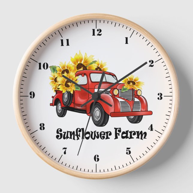 "Sonnenblumenfarm" Vintager LKW/Sonnenblumenwall Uhr (Vorderseite)