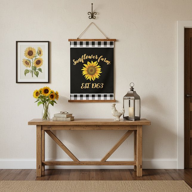 Sonnenblumenfarm Wandteppich Mit Holzrahmen (Von Creator hochgeladen)