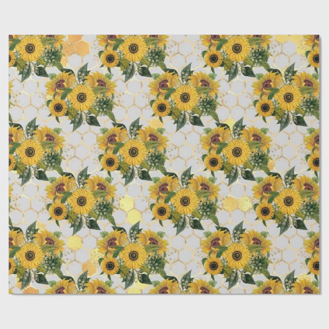 Sonnenblumenfeder Geschenkpapier (Flach)