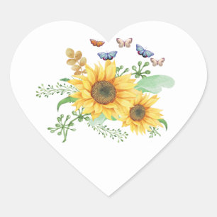 Sonnenblumenfeder Herz-Aufkleber