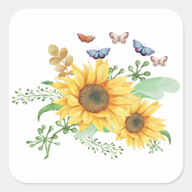 Sonnenblumenfeder Quadratischer Aufkleber (Vorderseite)