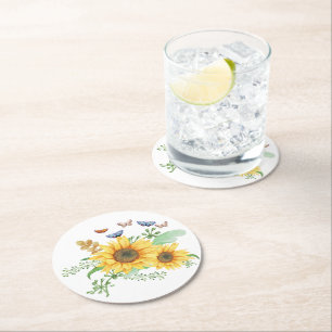 Sonnenblumenfeder Runder Pappuntersetzer