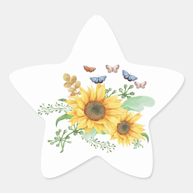 Sonnenblumenfeder Stern-Aufkleber (Vorderseite)