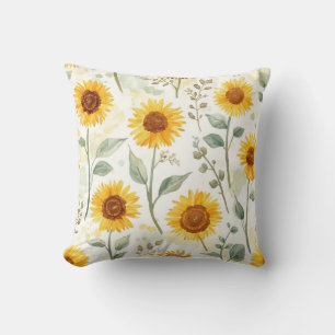 Sonnenblumenfeld-Aquarellmalerei Floral Gelb Kissen