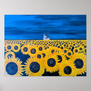 Sonnenblumenfeld-Gemälde von Alfred Fox Poster