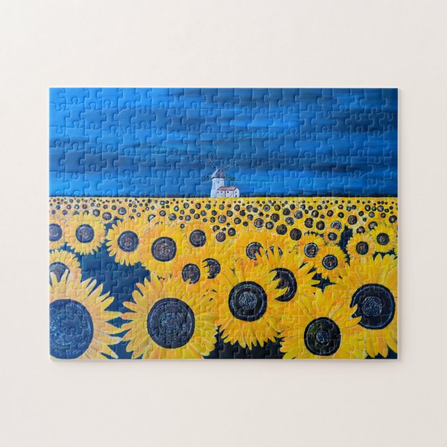 Sonnenblumenfeld-Gemälde von Alfred Fox Puzzle (Horizontal)