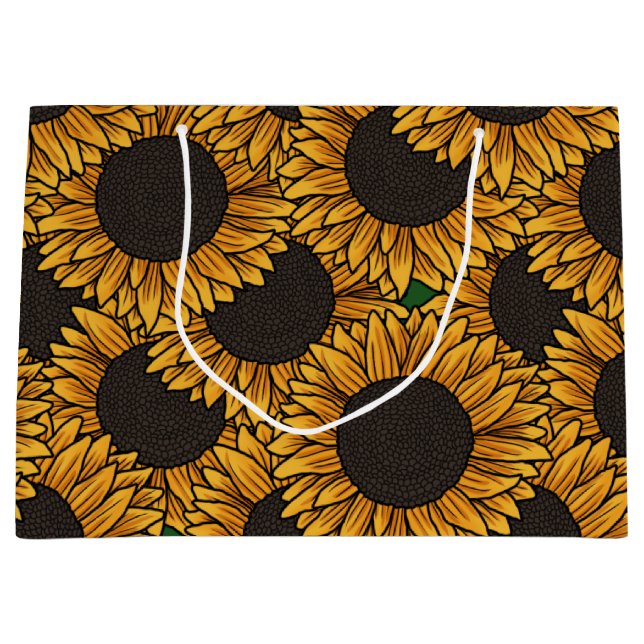 Sonnenblumenfeld große Tasche Geschenktüte (Vorderseite)