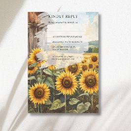Sonnenblumenfeld Holzhaus Herbsthochzeit RSVP Karte