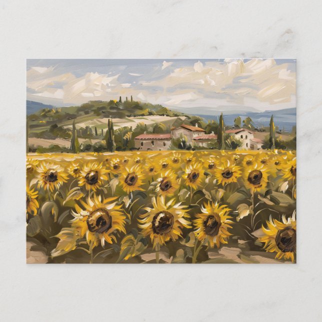 Sonnenblumenfeld-Impressionist Malerei Postkarte (Vorderseite)