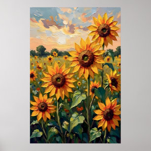 Sonnenblumenfeld-Ölgemälde Poster