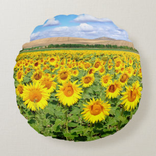 Sonnenblumenfeld Rundes Kissen