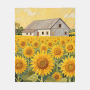 Sonnenblumenfeld Rustikale Scheunenlandschaft Fleecedecke