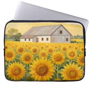 Sonnenblumenfeld Rustikale Scheunenlandschaft Laptopschutzhülle