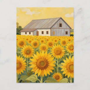 Sonnenblumenfeld Rustikale Scheunenlandschaft Postkarte
