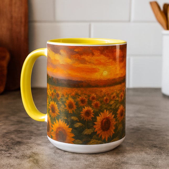 Sonnenblumenfeld Sonnenuntergang Tasse (Von Creator hochgeladen)