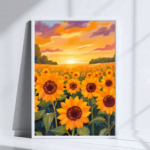 Sonnenblumenfeld-Sonnenuntergangs-Landschaftsmaler Poster