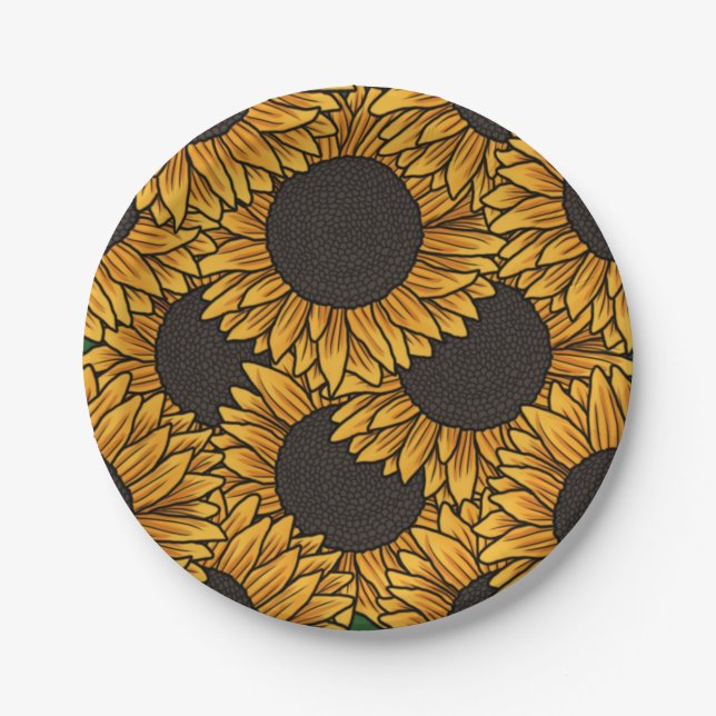 Sonnenblumenfeld-Teller Pappteller (Vorderseite)