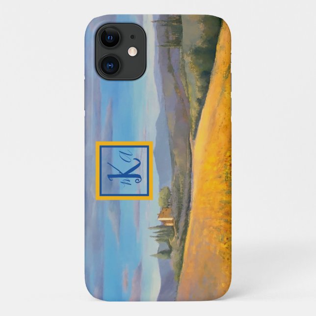 Sonnenblumenfeld Tuscany-Malerei auf Monogramm Case-Mate iPhone Hülle (Rückseite)