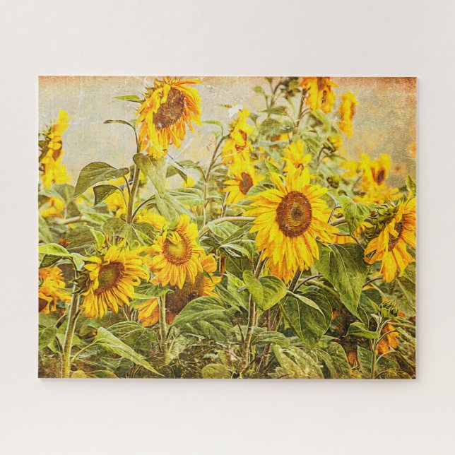Sonnenblumenfeld Vintag Antike Gelbe Blume Puzzle (Horizontal)