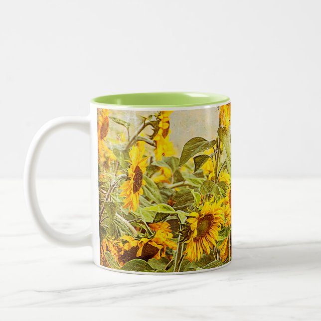 Sonnenblumenfeld Vintag Antike Gelbe Blume Zweifarbige Tasse (Links)