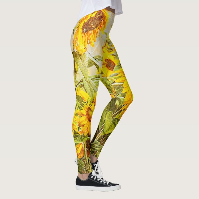 Sonnenblumenfeld Vintag antikes Gelbdesign Leggings (Rechts)