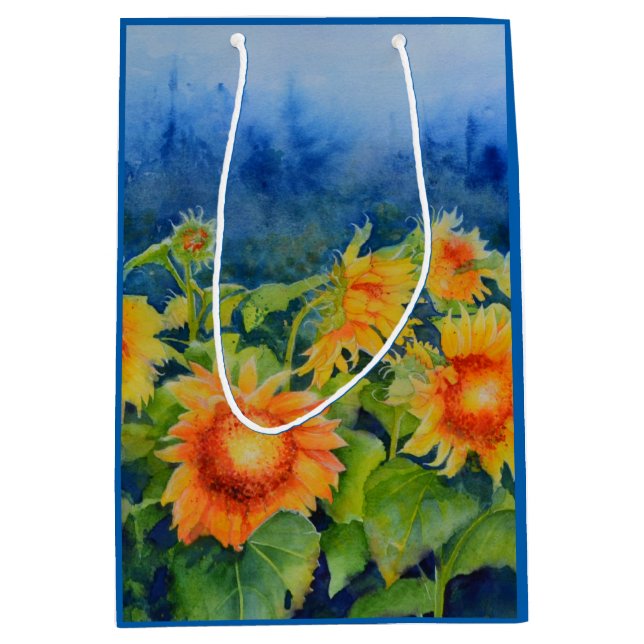 Sonnenblumenfelder Aquarell Mittlere Geschenktüte (Vorderseite)