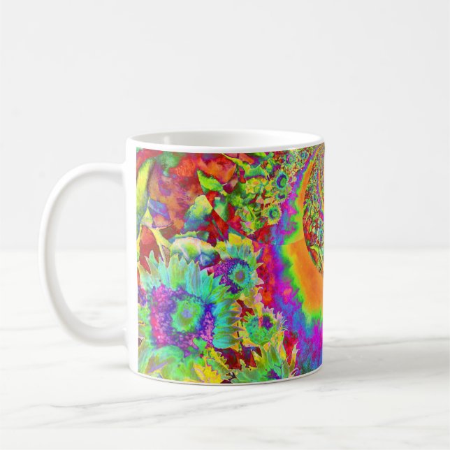 Sonnenblumenfelder für immer - abstrakte boho blum kaffeetasse (Links)