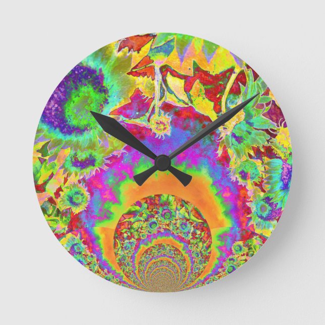 Sonnenblumenfelder für immer - orange runde wanduhr (Vorderseite)