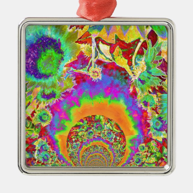 Sonnenblumenfelder für immer - orange silbernes ornament (Vorne)