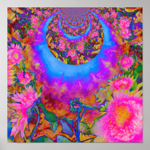 Sonnenblumenfelder für immer, Retro-Rosa Sonnenblu Poster