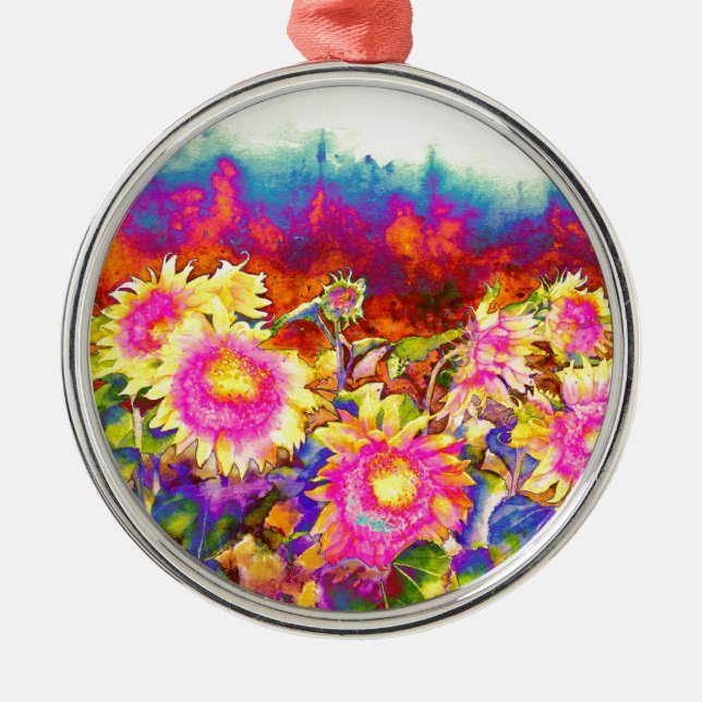 Sonnenblumenfelder Silbernes Ornament (Vorne)