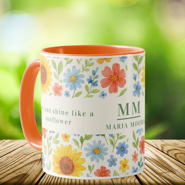 Sonnenblumenfloralen motivierend Zitat Monogramm Tasse (Von Creator hochgeladen)