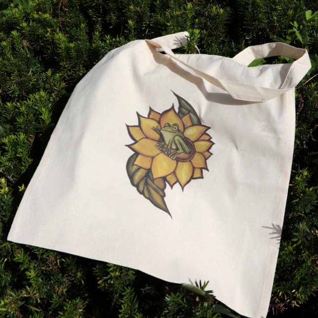 Sonnenblumenfrosch Blume Tragetasche (Von Creator hochgeladen)