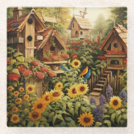 Sonnenblumengarten 13 Vogelhäuser Blaue Vögel Glasuntersetzer