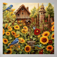 Sonnenblumengarten 4 Vogelhäuser Blaue Vögel