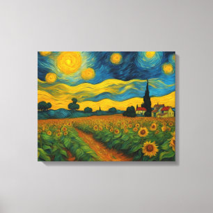 Sonnenblumengarten an der Sternennacht Leinwanddruck