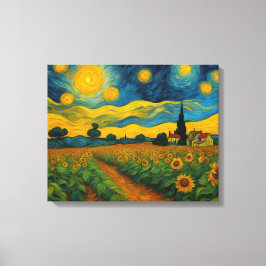 Sonnenblumengarten an der Sternennacht Leinwanddruck