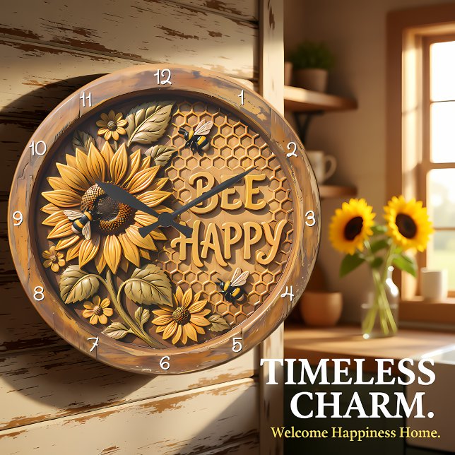 Sonnenblumengarten 'Bee Happy' Große Wanduhr (Von Creator hochgeladen)