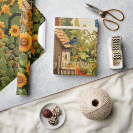 Sonnenblumengarten Vogelhäuser Geschenkpapier