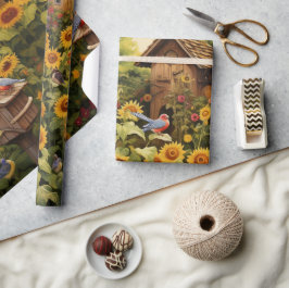 Sonnenblumengarten Vogelhäuser Geschenkpapier