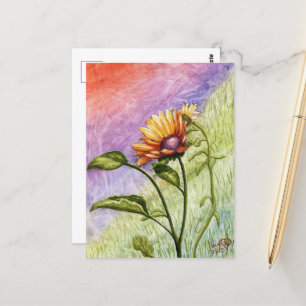 Sonnenblumengeheimnisse bei Sonnenuntergang Postka Postkarte