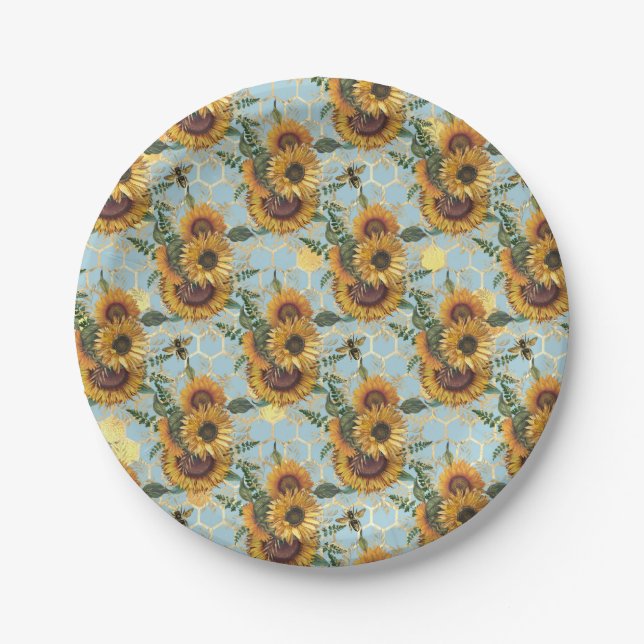Sonnenblumengeschenke | Hell als Sonnenblume Pappteller (Vorderseite)